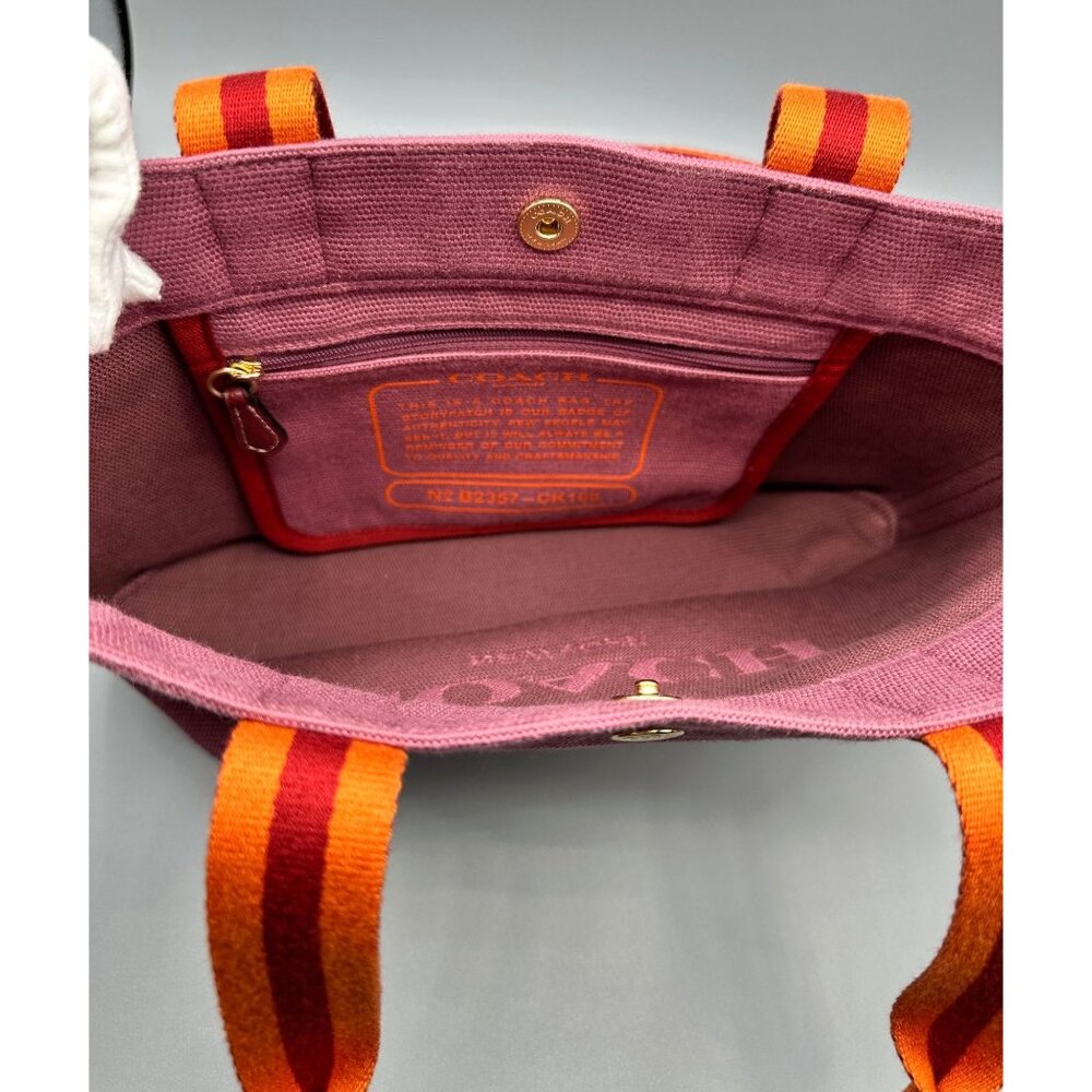 COACH Small Canvas And Smooth Leather Shoulder Tote Light Raspberry Multi Ck168 - Picture 9 of 16